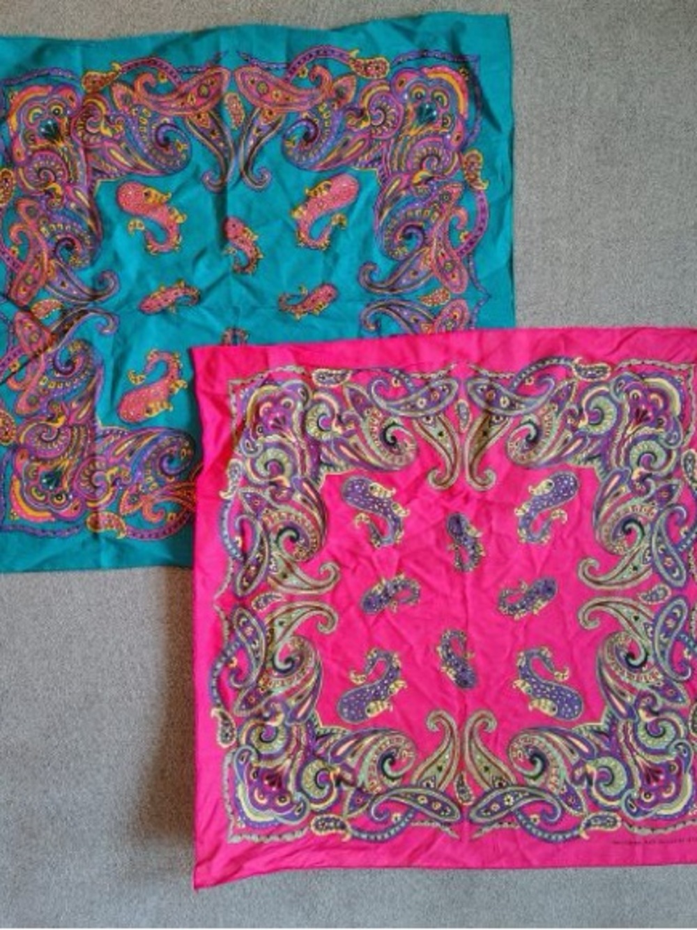 Vtg Wamcraft Paisley Bandanas Teal Pink Jacquard AOP Made In USA Boho Lot Of 2